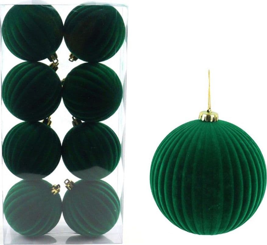 SET 8 PALLINE DI NATALE FLOCCATE 7 CM STRINGATE ORNAMENTO PER ALBERO DECORAZIONI NATALIZIE - 8