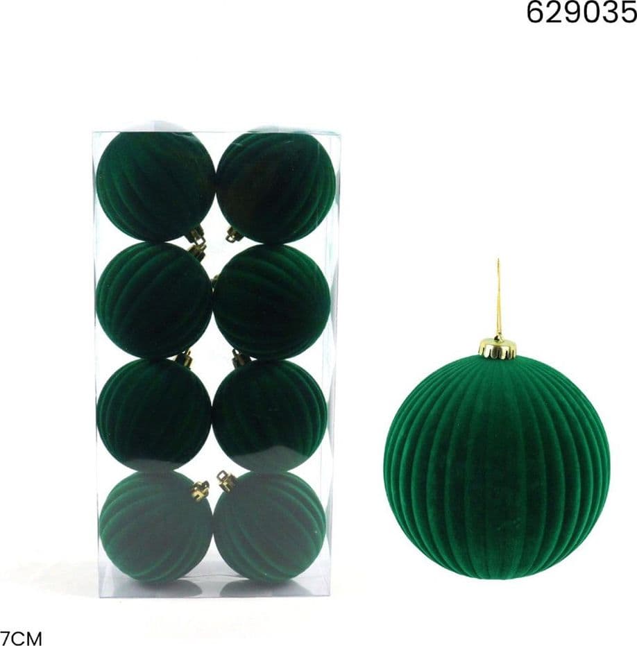 SET 8 PALLINE DI NATALE FLOCCATE 7 CM STRINGATE ORNAMENTO PER ALBERO DECORAZIONI NATALIZIE - 9