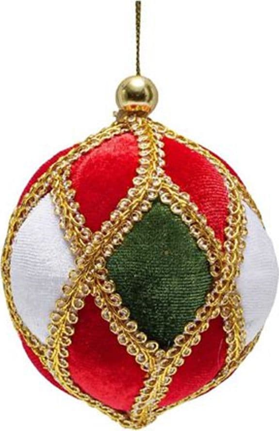 SET 6 PALLINE DI NATALE 8 CM A LOSANGHE IN VELLUTO ROSSO BIANCO VERDE BORDI DORATI 638510 - 3