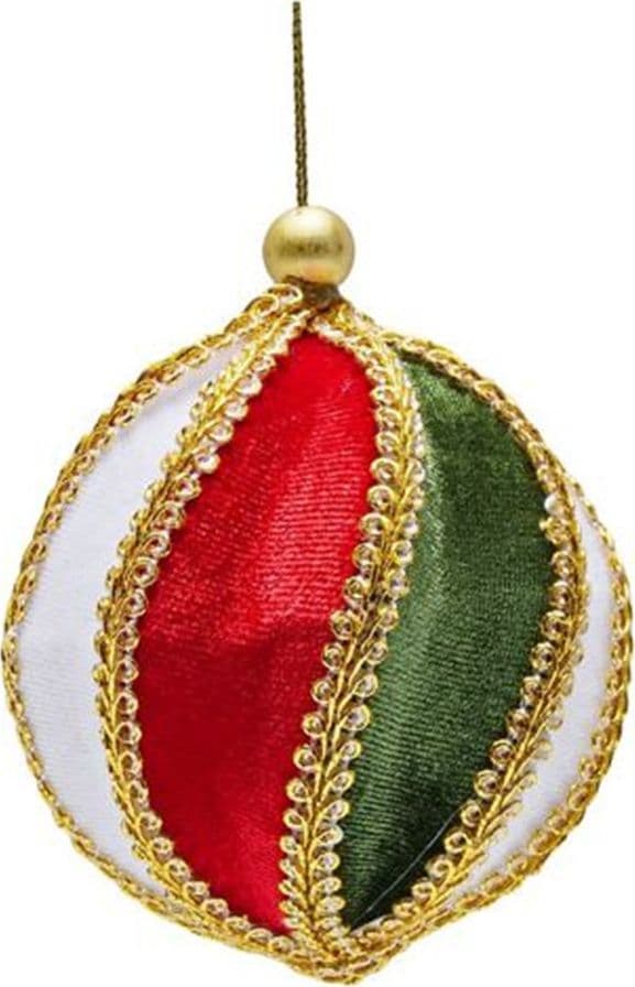 SET 6 PALLINE NATALE 8CM A SPICCHI VELLUTO ROSSO BIANCO VERDE CON BORDATURE DORATE 638514 - 3