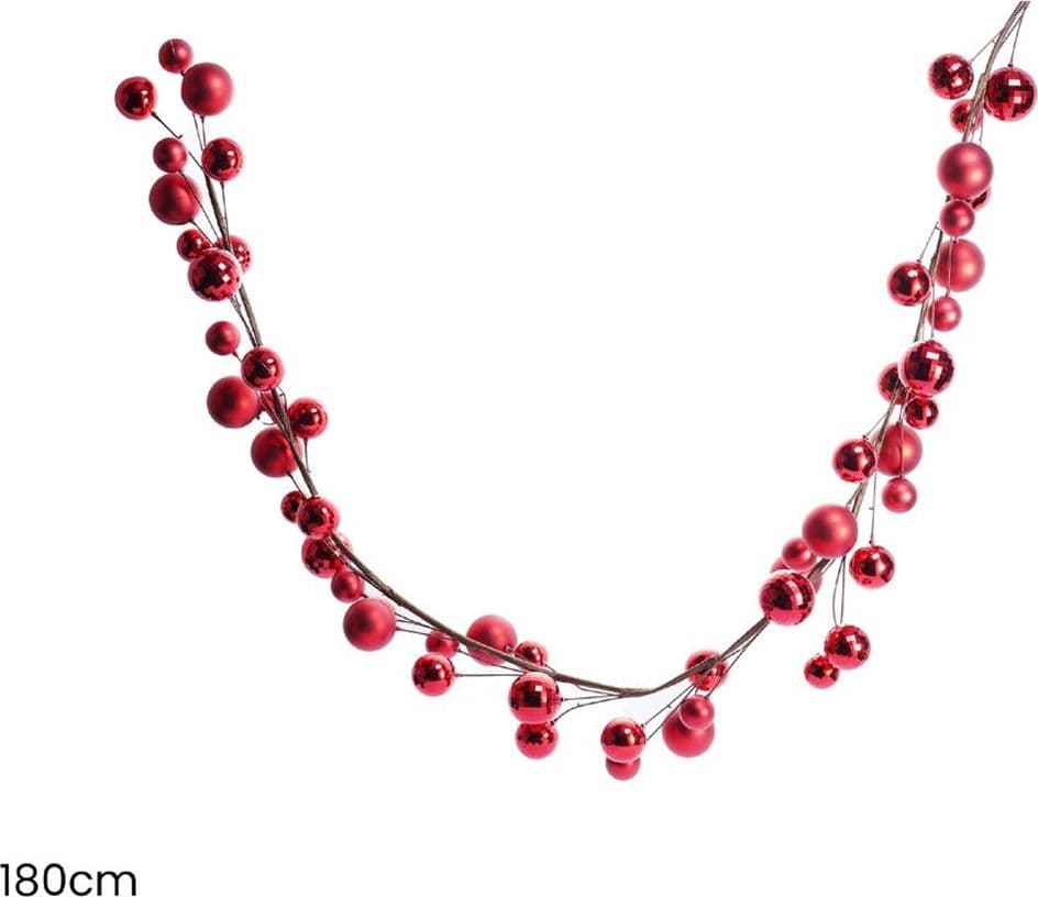 GHIRLANDA DI PALLINE NATALIZIE ROSSA DECORATIVA 180 CM PER ALBERI DI NATALE CAMINI 632944 - 2