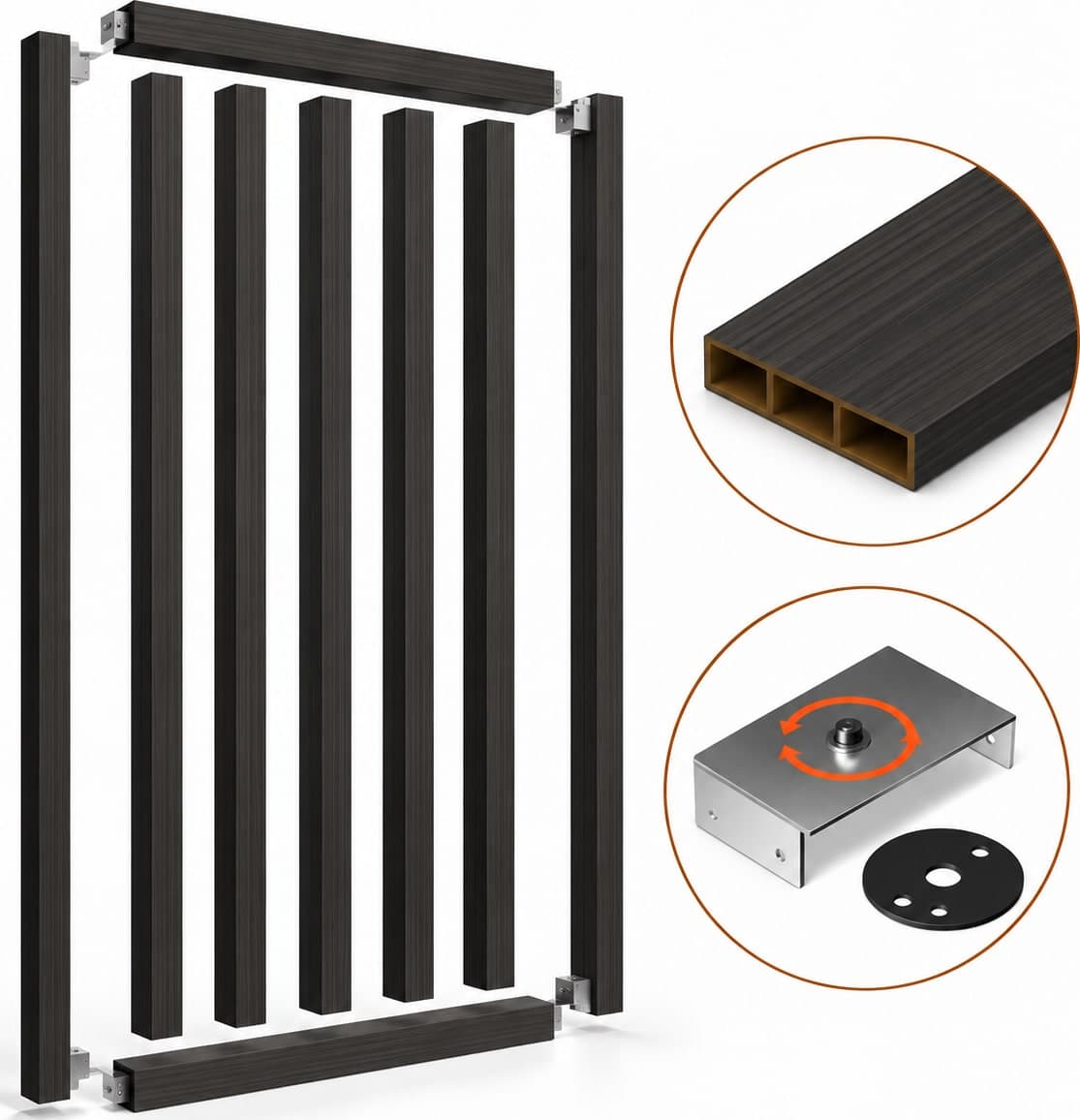 SIPA SLIM Kit completo (7 toghe+2 basi orizzontali+staffe GIREVOLI) Divisorio Frangiluce in PVC Effetto Legno – rifilabile  645x2900mm - 18