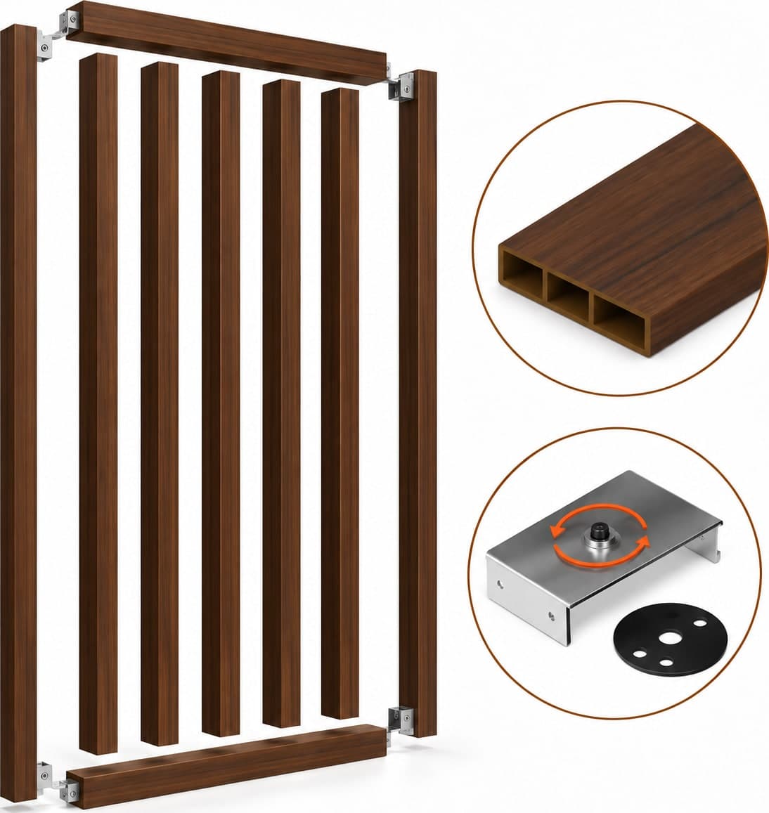 SIPA SLIM Kit completo (7 toghe+2 basi orizzontali+staffe GIREVOLI) Divisorio Frangiluce in PVC Effetto Legno – rifilabile  645x2900mm - 20