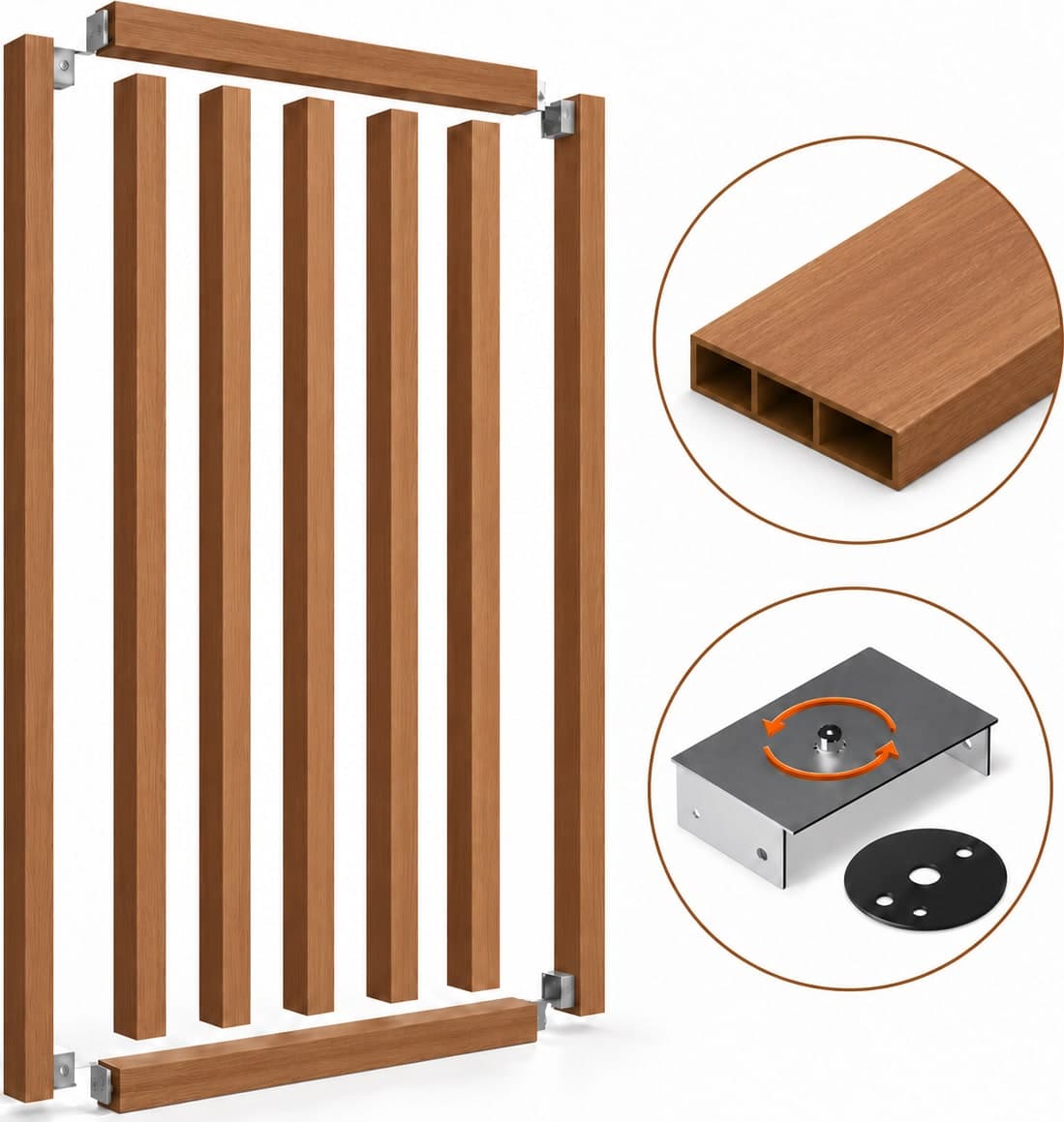 SIPA SLIM Kit completo (7 toghe+2 basi orizzontali+staffe GIREVOLI) Divisorio Frangiluce in PVC Effetto Legno – rifilabile  645x2900mm - 22