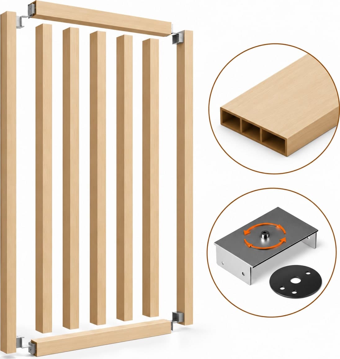 SIPA SLIM Kit completo (7 toghe+2 basi orizzontali+staffe GIREVOLI) Divisorio Frangiluce in PVC Effetto Legno – rifilabile  645x2900mm - 23