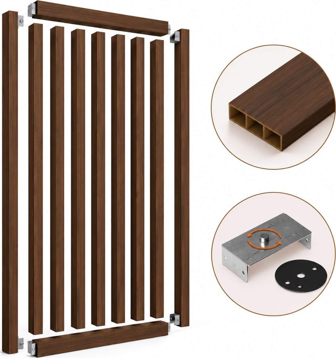 SIPA SLIM Kit completo (9 toghe+2 basi orizzontali+staffe GIREVOLI) Divisorio Frangiluce in PVC Effetto Legno – rifilabile  805x2900mm - 19