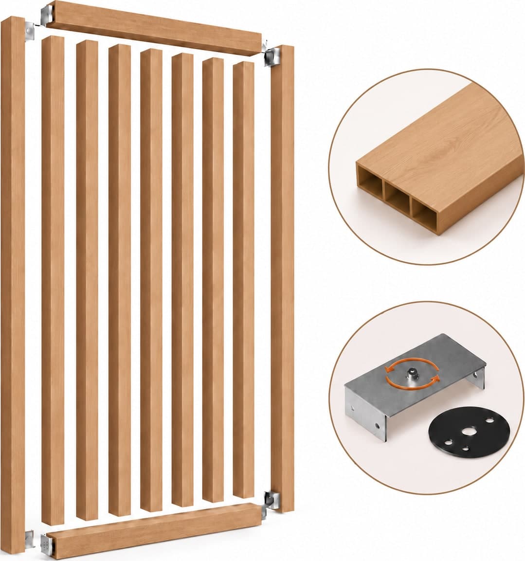 SIPA SLIM Kit completo (9 toghe+2 basi orizzontali+staffe GIREVOLI) Divisorio Frangiluce in PVC Effetto Legno – rifilabile  805x2900mm - 20