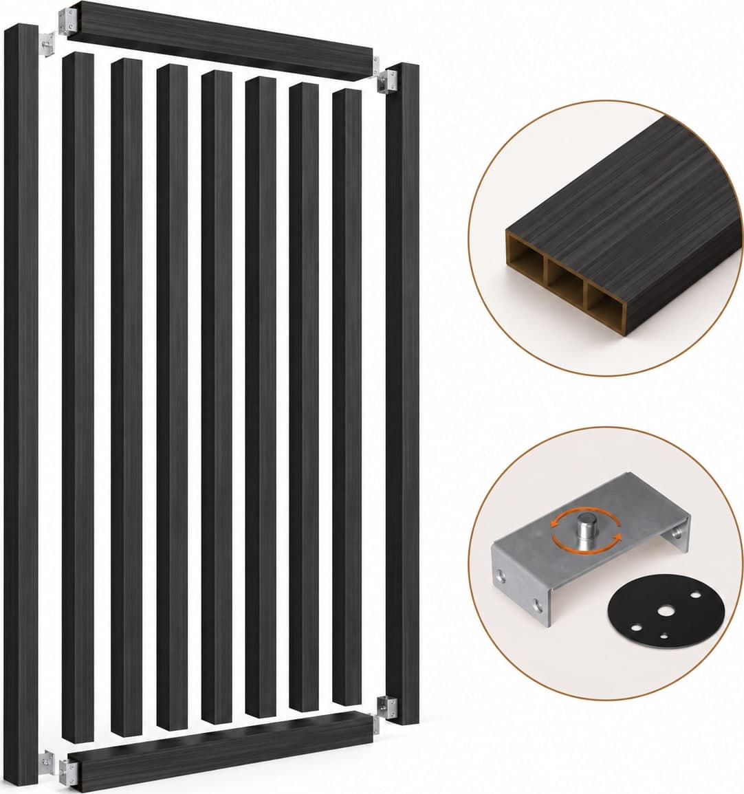 SIPA SLIM Kit completo (9 toghe+2 basi orizzontali+staffe GIREVOLI) Divisorio Frangiluce in PVC Effetto Legno – rifilabile  805x2900mm - 23