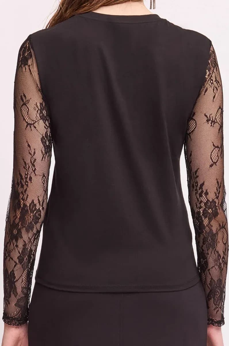 Maglia girocollo in cotone con maniche in pizzo | VERDISSIMA Cosy - 3