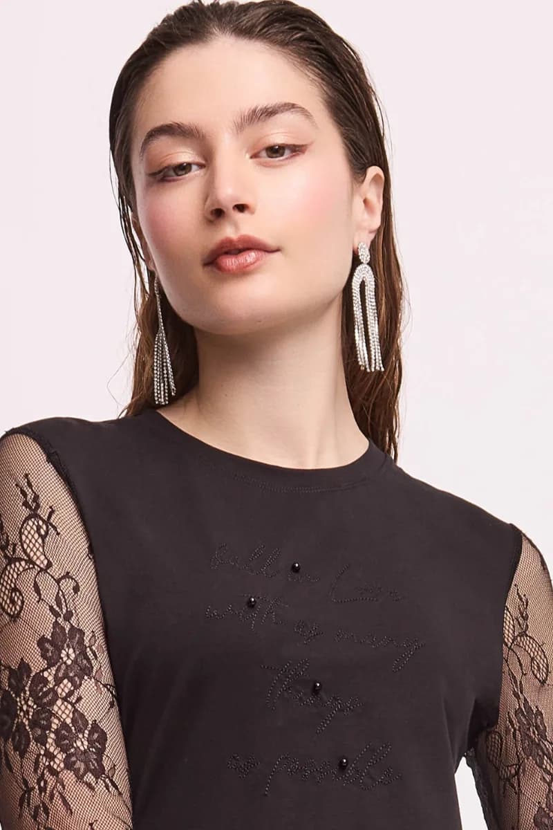 Maglia girocollo in cotone con maniche in pizzo | VERDISSIMA Cosy - 5