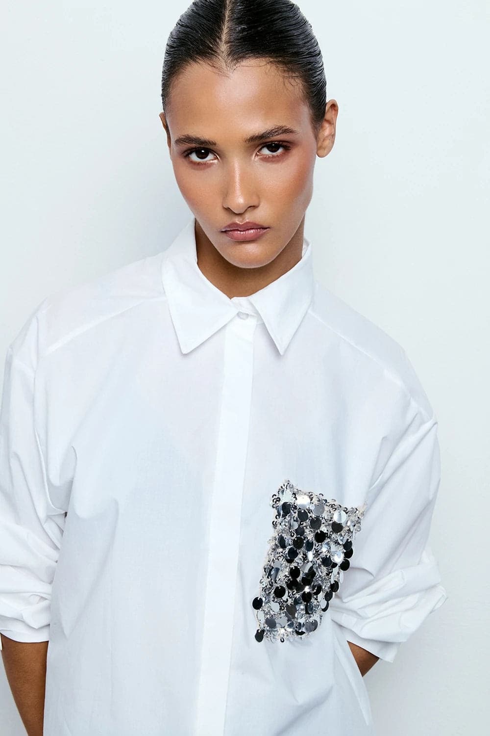 CAMICIA CON TASCA PAILLETTES BIANCO - 3