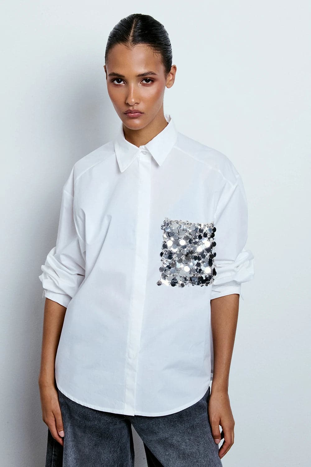 CAMICIA CON TASCA PAILLETTES BIANCO - 5