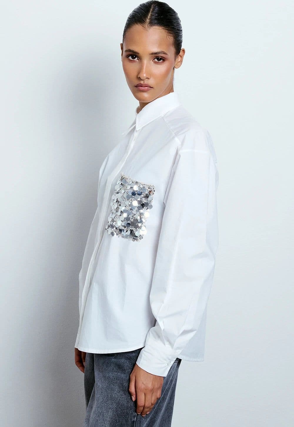 CAMICIA CON TASCA PAILLETTES BIANCO - 6