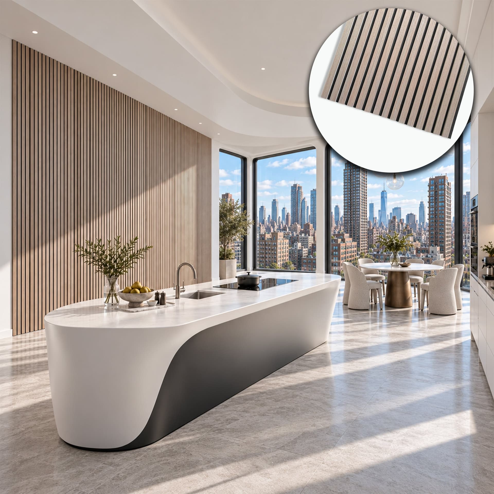 Pannello acustico a lamelli in vero legno di Teak, fibra di legno e feltro – 12 × 600 × 2900 mm – 1,74 m² - 2