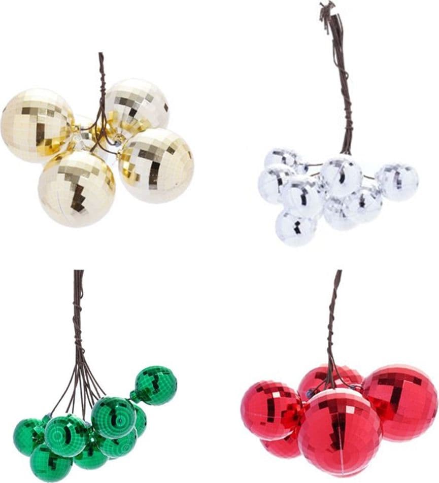 SET 9PZ GRAPPOLO DI 6 PALLINE NATALIZIE SFERE EFFETTO DIAMANTE DA 3CM ADDOBBO FESTE NATALE - 1