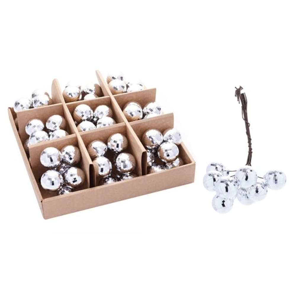 SET 9PZ GRAPPOLO DI 6 PALLINE NATALIZIE SFERE EFFETTO DIAMANTE DA 3CM ADDOBBO FESTE NATALE - 8