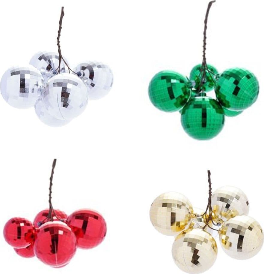 SET 9PZ GRAPPOLO DI 5 PALLINE NATALIZIE SFERE EFFETTO DIAMANTE DA 4CM ADDOBBO FESTE NATALE - 1