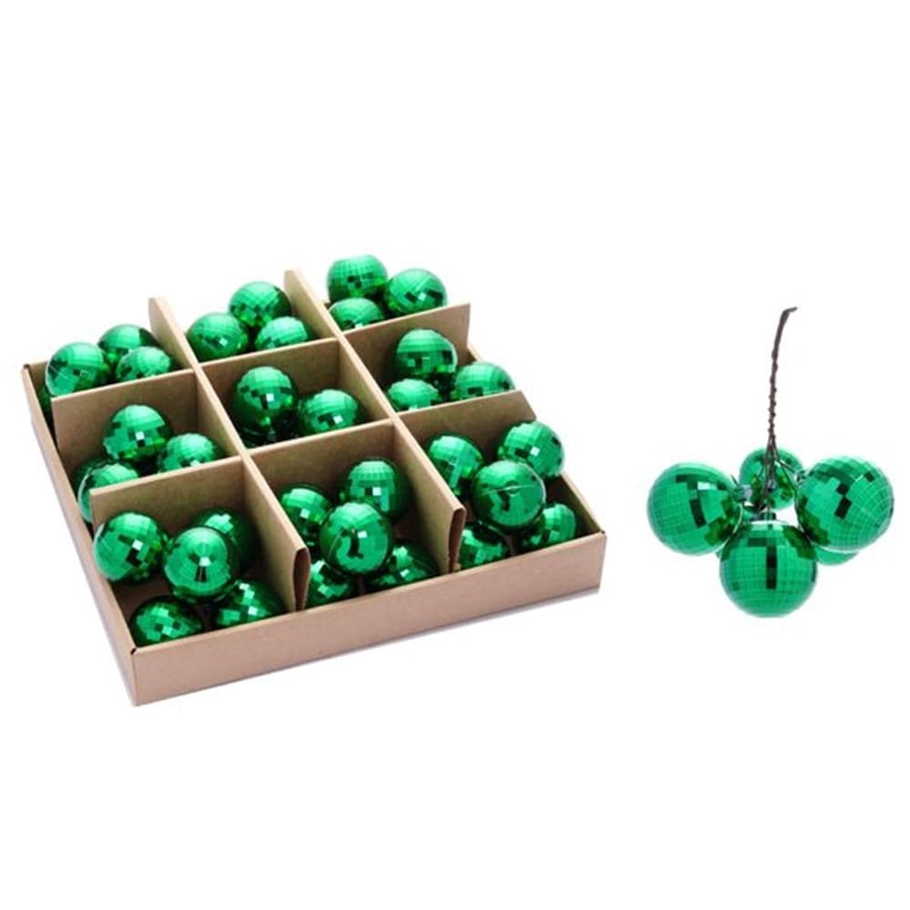 SET 9PZ GRAPPOLO DI 5 PALLINE NATALIZIE SFERE EFFETTO DIAMANTE DA 4CM ADDOBBO FESTE NATALE - 2