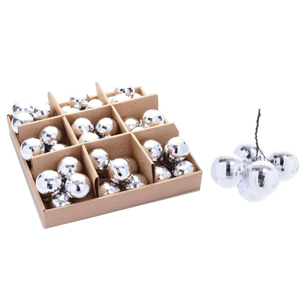 SET 9PZ GRAPPOLO DI 5 PALLINE NATALIZIE SFERE EFFETTO DIAMANTE DA 4CM ADDOBBO FESTE NATALE - 4
