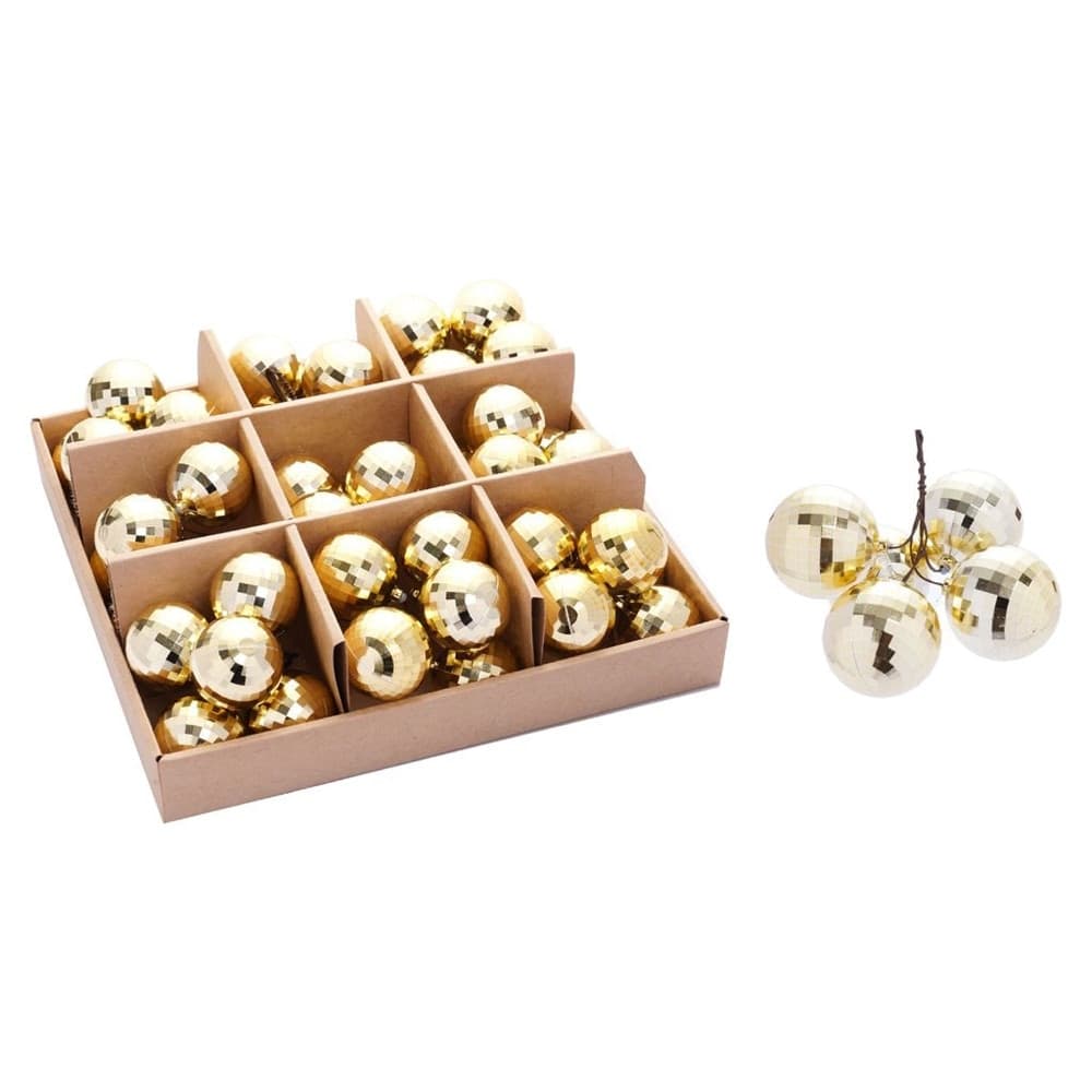 SET 9PZ GRAPPOLO DI 5 PALLINE NATALIZIE SFERE EFFETTO DIAMANTE DA 4CM ADDOBBO FESTE NATALE - 6