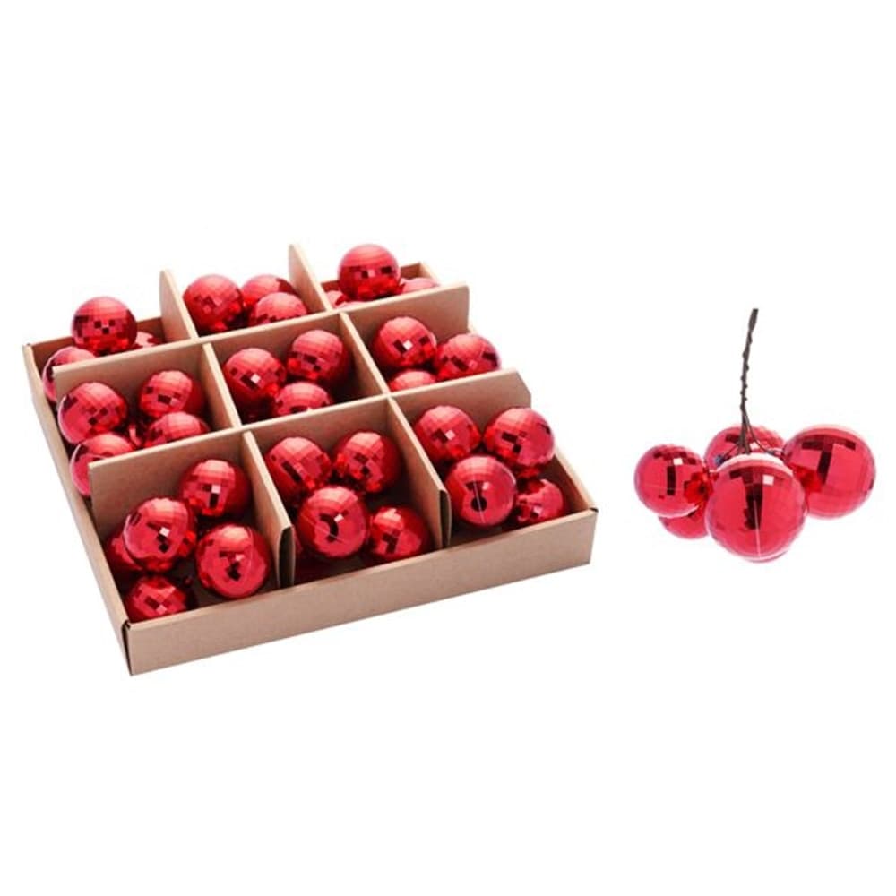 SET 9PZ GRAPPOLO DI 5 PALLINE NATALIZIE SFERE EFFETTO DIAMANTE DA 4CM ADDOBBO FESTE NATALE - 8