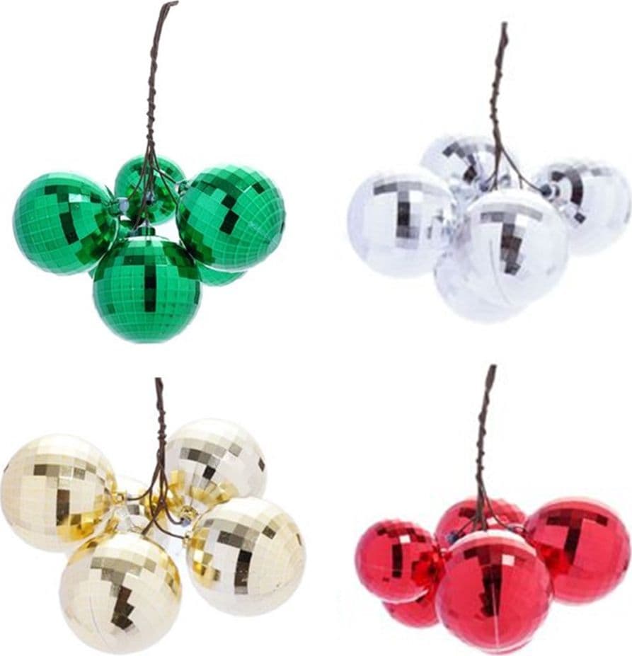 SET 9PZ GRAPPOLO DI 6 PALLINE NATALIZIE SFERE EFFETTO DIAMANTE DA 4CM+3CM ADDOBBO FESTE - 1