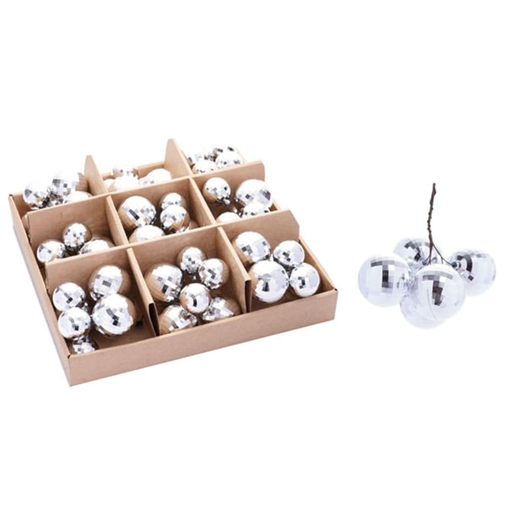 SET 9PZ GRAPPOLO DI 6 PALLINE NATALIZIE SFERE EFFETTO DIAMANTE DA 4CM+3CM ADDOBBO FESTE - 2