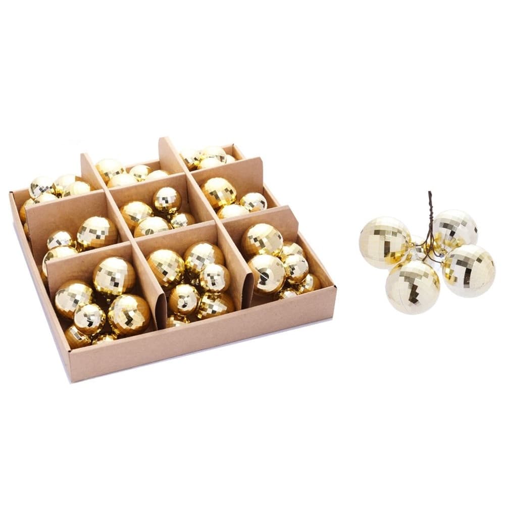 SET 9PZ GRAPPOLO DI 6 PALLINE NATALIZIE SFERE EFFETTO DIAMANTE DA 4CM+3CM ADDOBBO FESTE - 4
