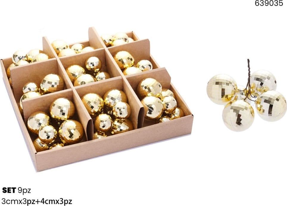 SET 9PZ GRAPPOLO DI 6 PALLINE NATALIZIE SFERE EFFETTO DIAMANTE DA 4CM+3CM ADDOBBO FESTE - 5