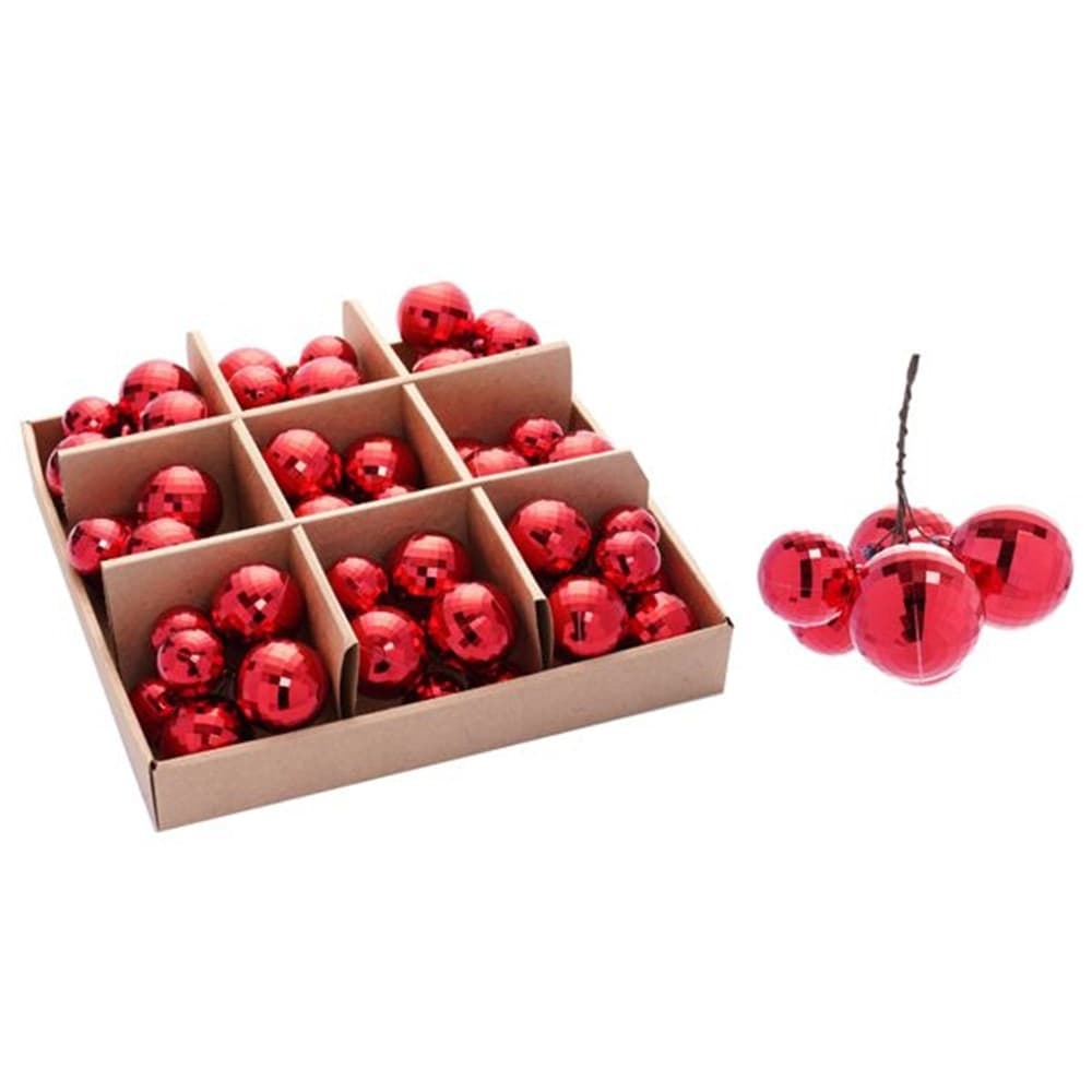 SET 9PZ GRAPPOLO DI 6 PALLINE NATALIZIE SFERE EFFETTO DIAMANTE DA 4CM+3CM ADDOBBO FESTE - 6