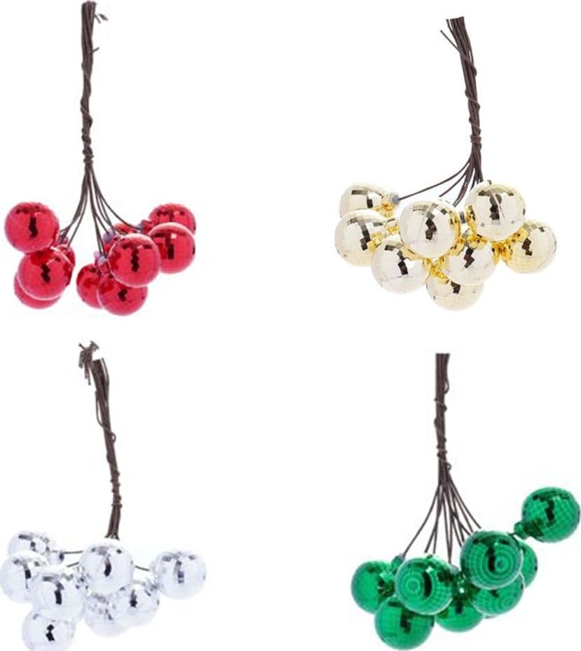 SET 9PZ GRAPPOLO DI 10 PALLINE NATALIZIE SFERE EFFETTO DIAMANTE 2CM ADDOBBO FESTE NATALE - 1