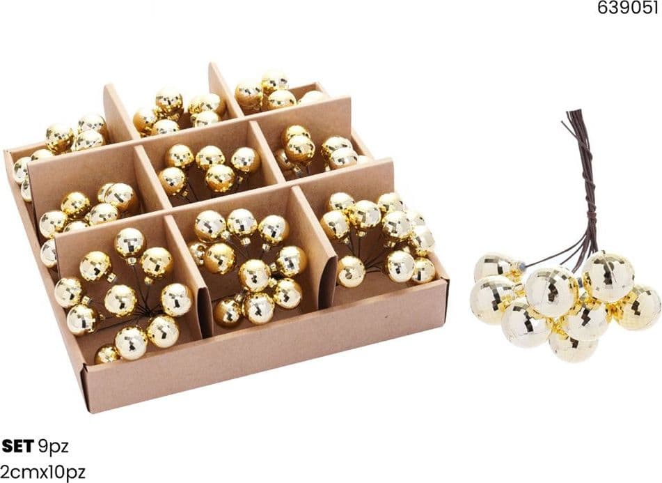 SET 9PZ GRAPPOLO DI 10 PALLINE NATALIZIE SFERE EFFETTO DIAMANTE 2CM ADDOBBO FESTE NATALE - 3