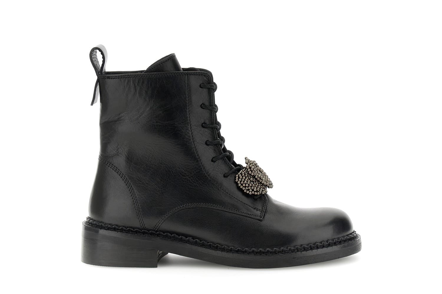 TRONCHETTO ALLACCIATO IN PELLE CON ACCESSORIO PERLINE REMOVIBILE