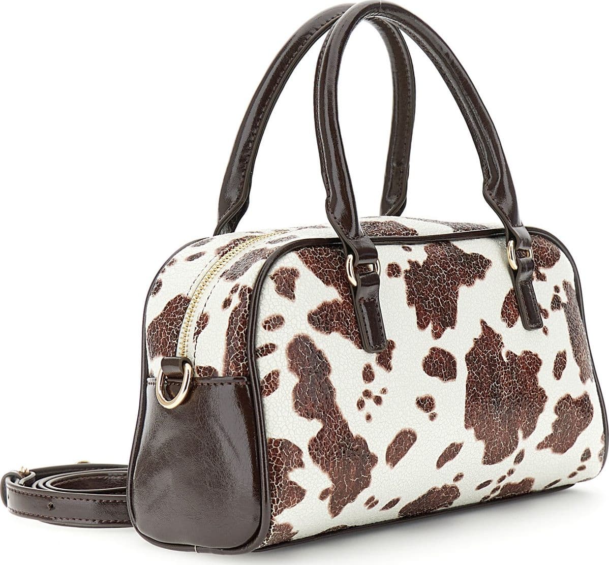 BAULETTO IN MATERIALE SINTETICO CRACKLE' CON STAMPA MUCCA,  TASCA CON ZIP SUL DA - 2