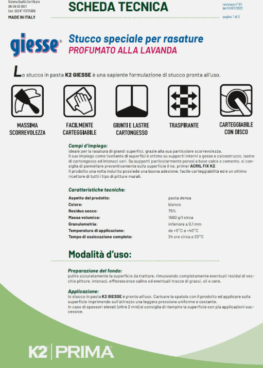 Stucco Rasante in Pasta K2-GS x Pareti interne e lastre di cartongesso 5 e 20 kg - 6