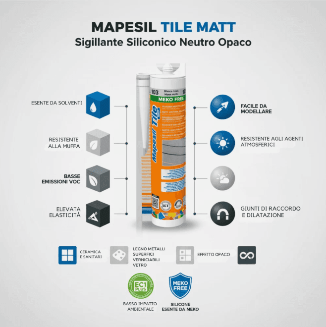 Sigillante Siliconico Opaco Per Ceramica Resistente a Muffa Mapesil Tile Matt - 17