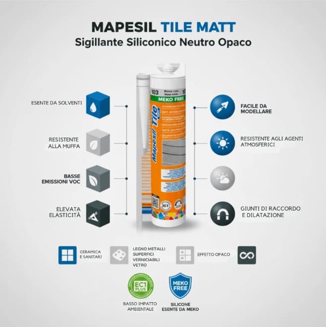 Sigillante Siliconico Opaco Per Ceramica Resistente a Muffa Mapesil Tile Matt - 42