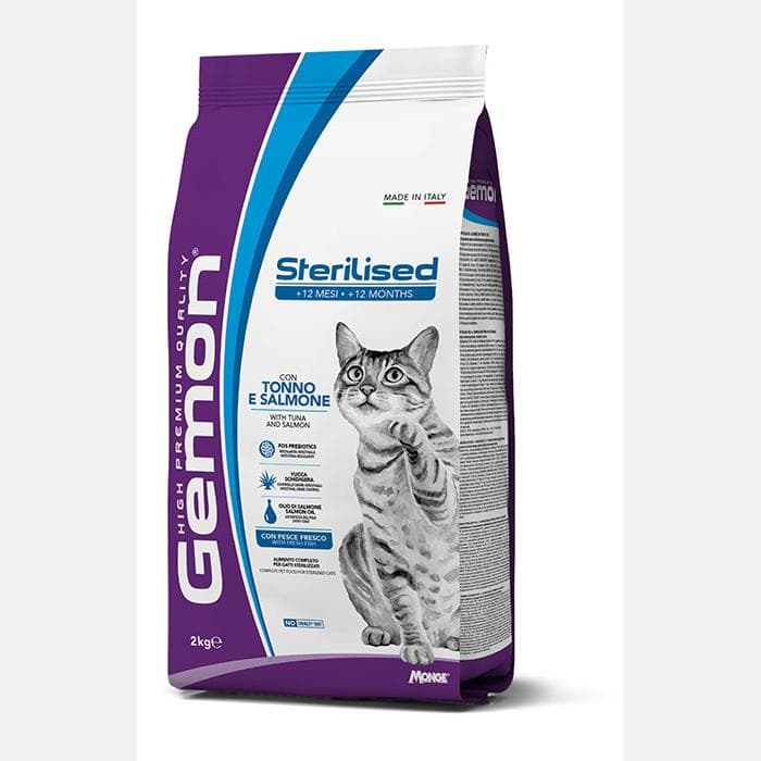 GEMON Sterilised  STERILIZZATI Tonno e Salmone  cibo secco per gatti  2 kg MONGE - 2