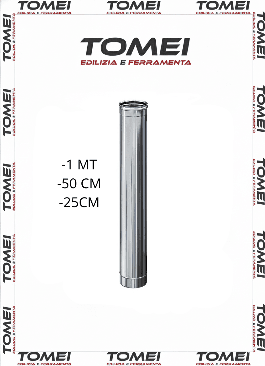 Tubo Canna Fumaria 1mt-50cm-25 cm Diametro 80 mm Acciaio Inox 316 Monoparete - 17