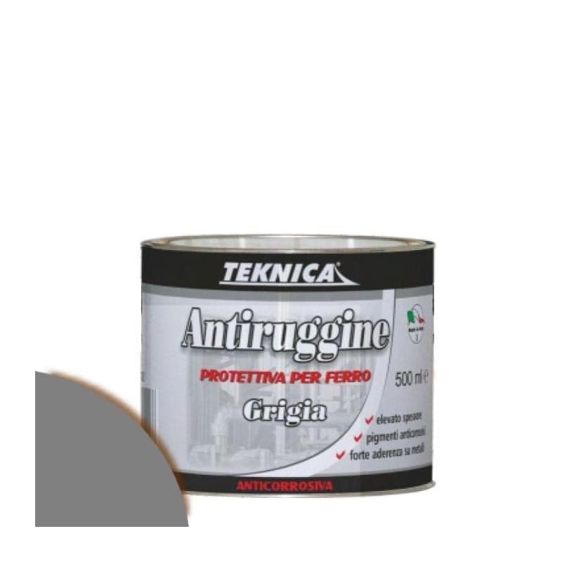 Smalto antiruggine GRIGIO Primer Fondo per ferro alta copertura 500 ml TEKNICA - 2