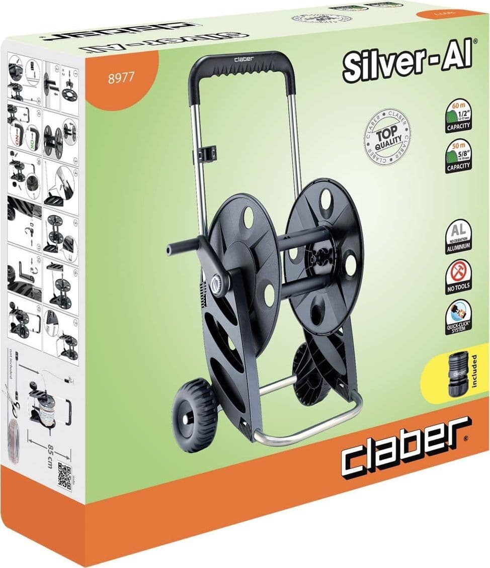 CLABER 8977 avvolgitubo silver all in alluminio carrello capacita max 60 metri - 2