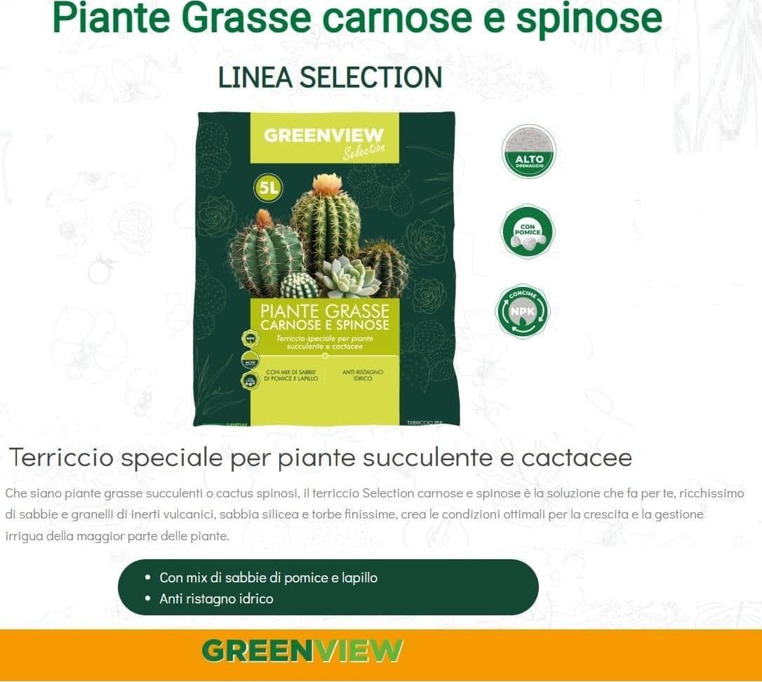 Greenview Terriccio per Cactacee CACTEA Per piante grasse e succulente 5 LT - 8