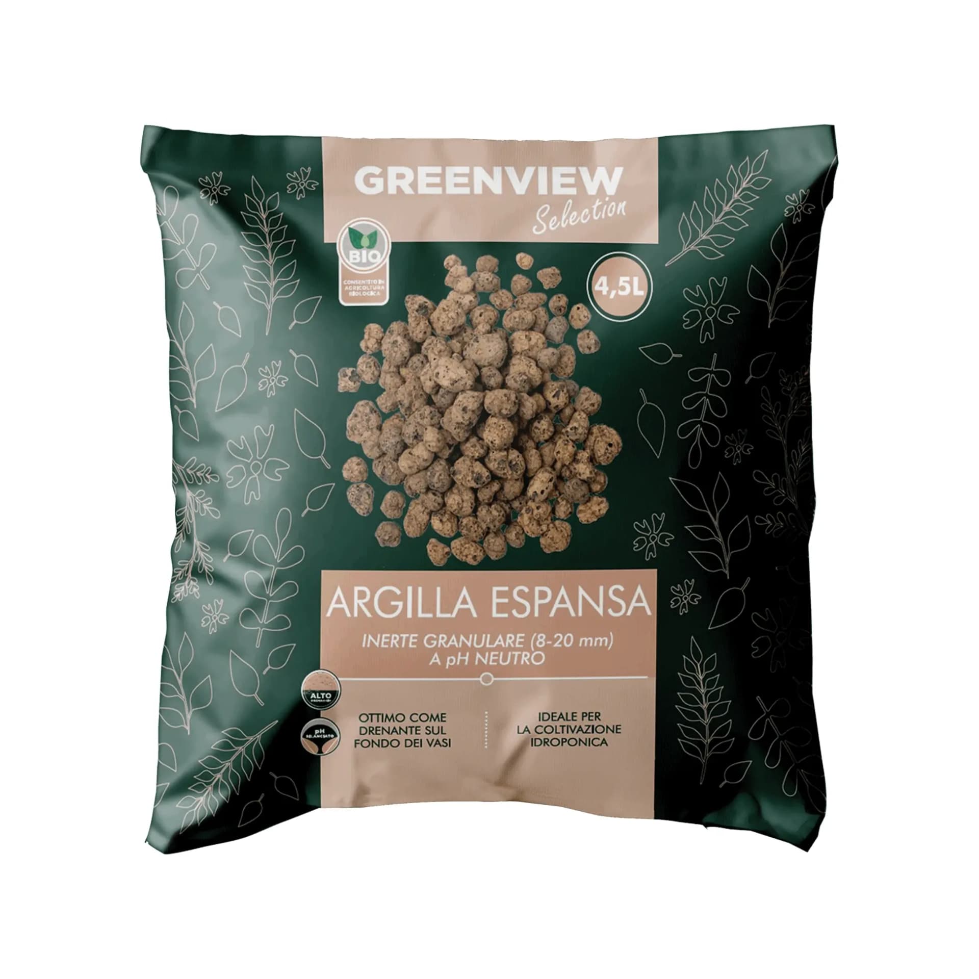 argilla espansa GREENVIEW a ph neutro da 4,5  litri 8/20mm ideale idroponica - 2