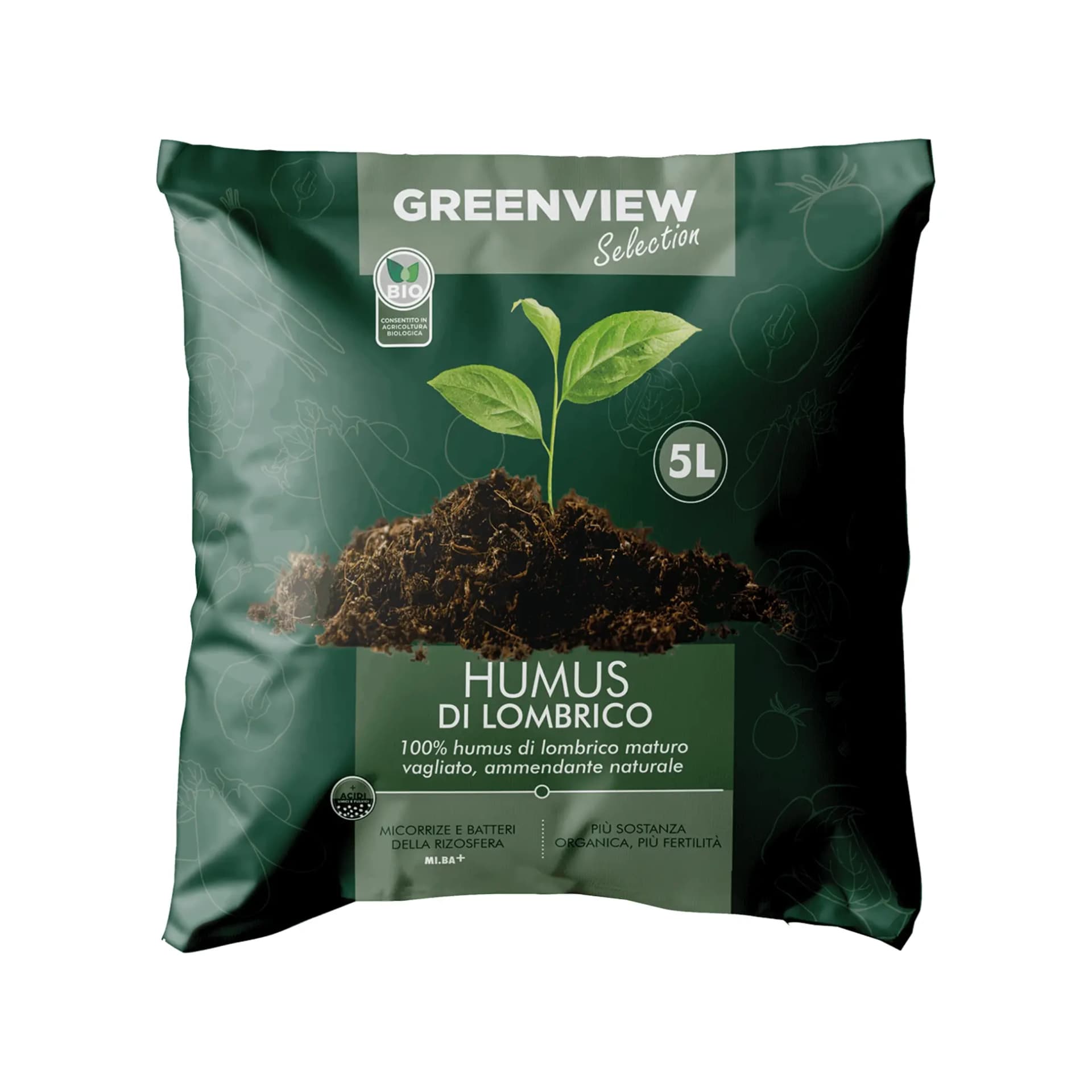 GREENVIEW Humus di Lombrico 100% Concime organico biologico 5 LT inodore - 2