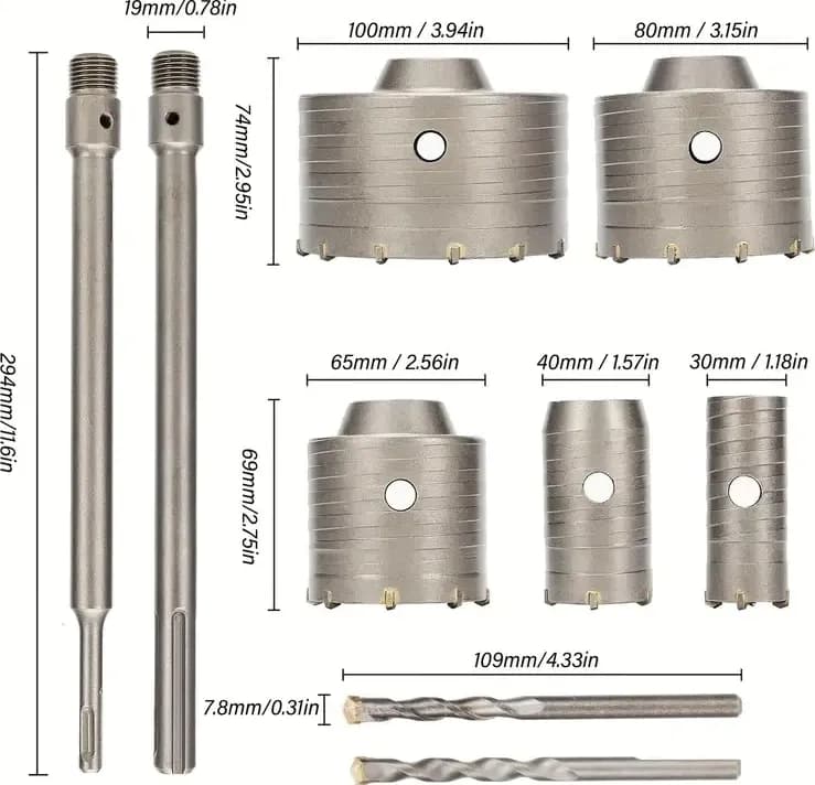 KIT FRESE A TAZZA MURO CAROTATRICE ATTACCO SDS MAX SDS PLUS + VALIGETTA - 3