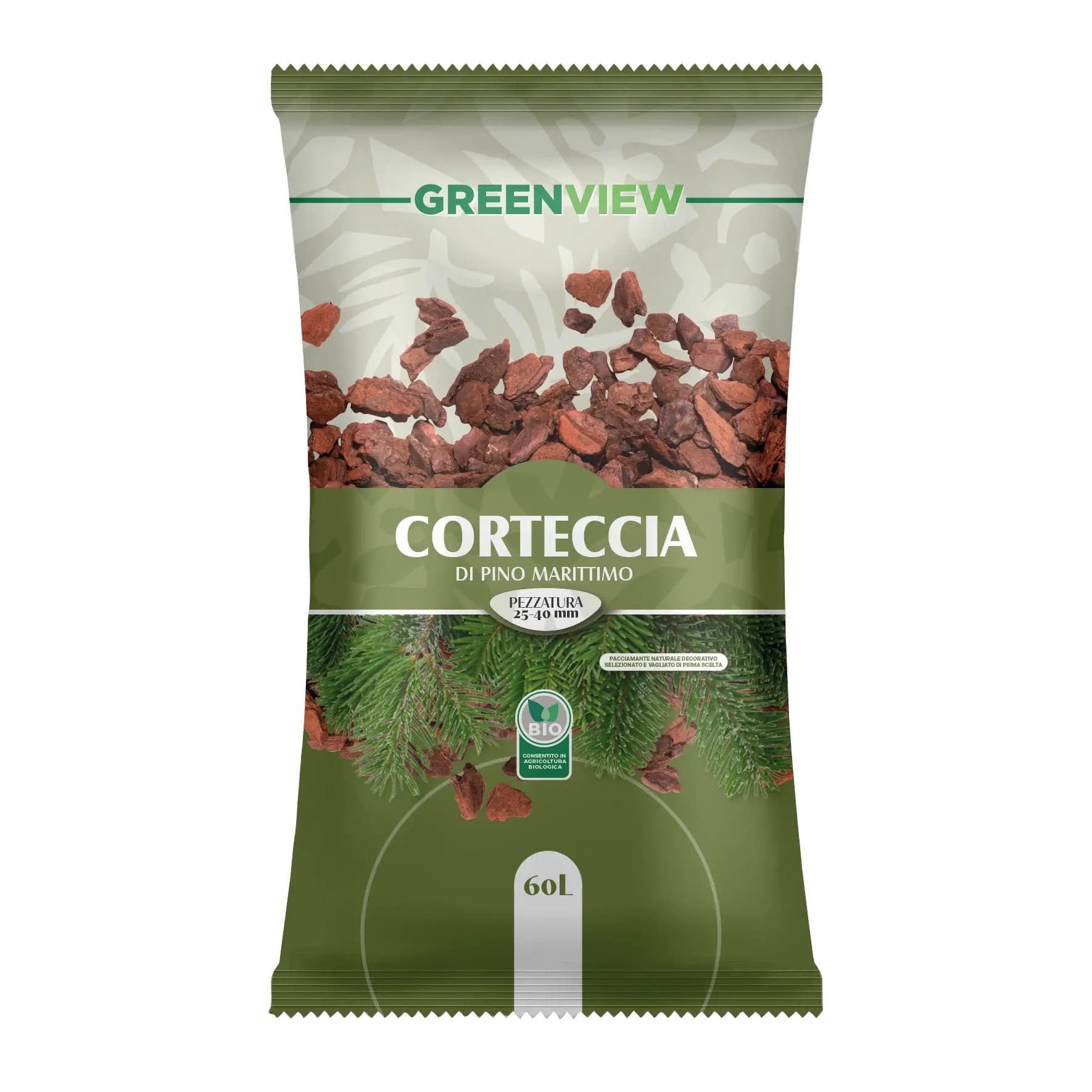 Corteccia di Pino marittimo GREENVIEW Alta Qualità 15-25 MM  60L Biologica - 2