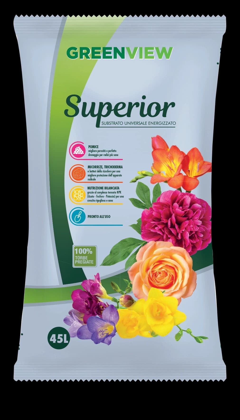 Greenview terriccio universale superior 45-70lt con POMICE MICORRIZE TRICHODERMA