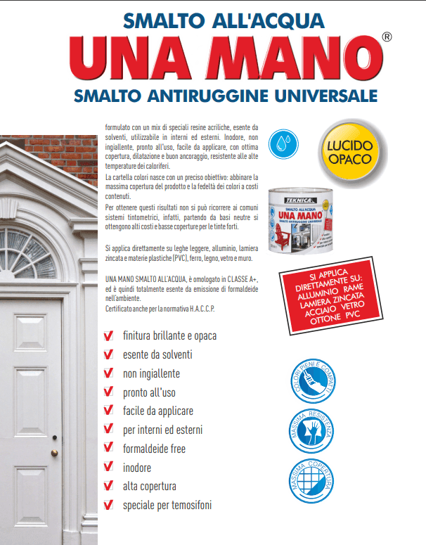 Smalto all'acqua lucido/opaco UNA MANO Antiruggine Univ. certificato A+HACCP - 3