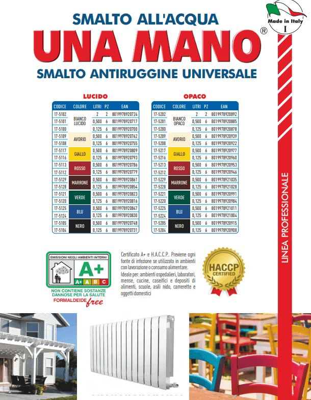 Smalto all'acqua lucido/opaco UNA MANO Antiruggine Univ. certificato A+HACCP - 4