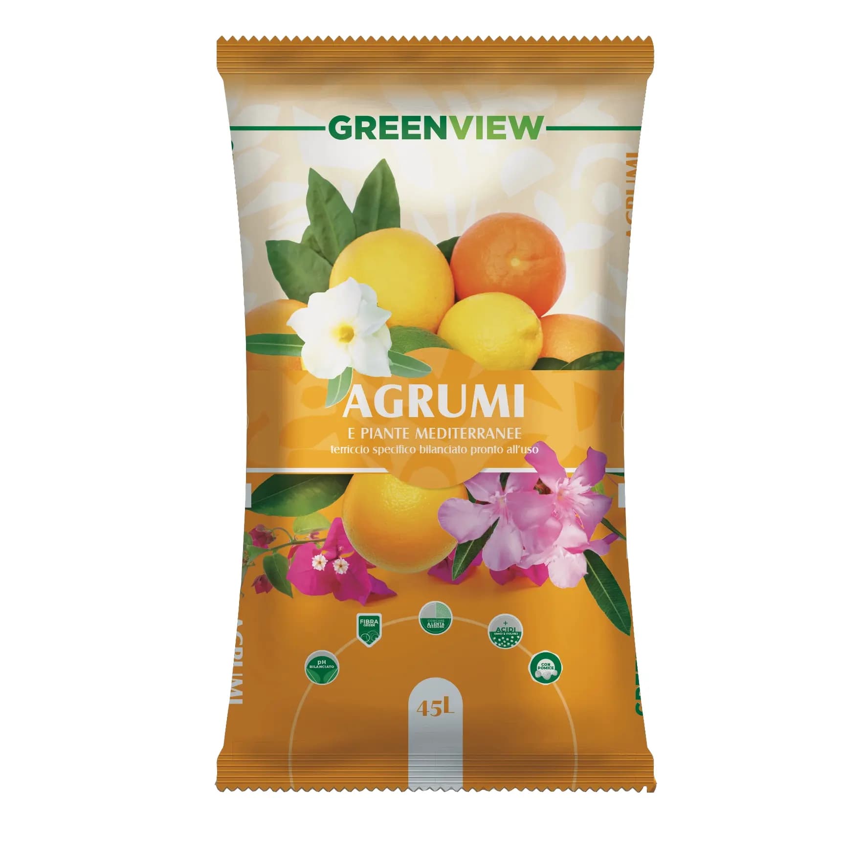 Greenview TERRICCIO TORBA PER AGRUMI LIMONI ARANCE PIANTE SUBSTRATO 45Lt con npk - 2
